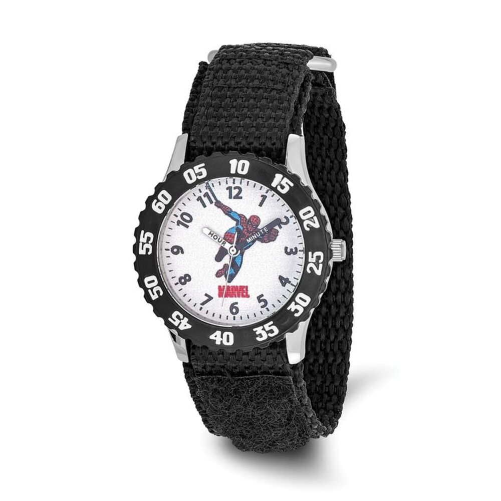 Marvel Boys Spiderman Black Velcro Band Time Teacher Watch